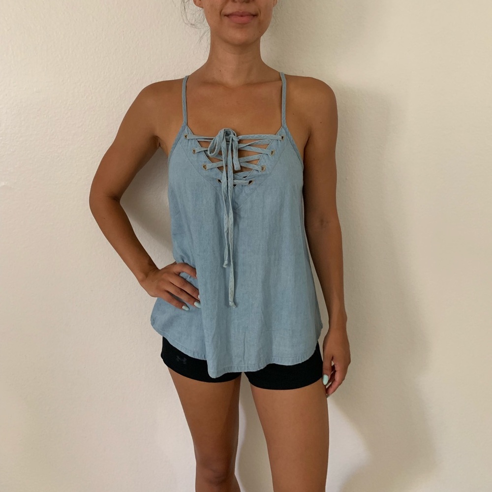 Mimi Chica Denim Drawstring Top